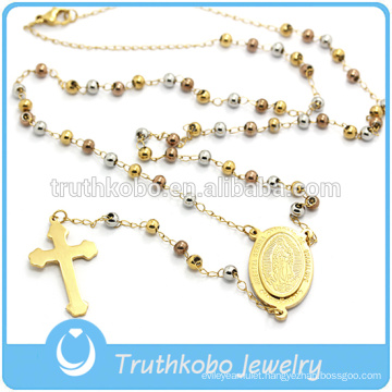 Truthkobo Provide Plating New Design Religious Jewelry Stainless Steel Three Colors Bead Style Necklace With Religious Cross